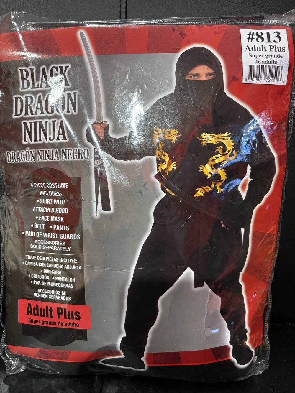 Men’s Black Dragon Ninja Costume - Black with Gold Dragons